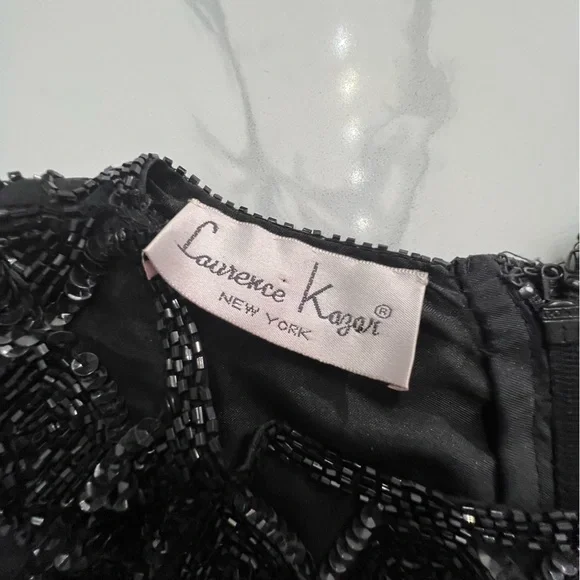 Vintage Laurence Kazar Womens Beaded Cocktail Dress Black Lined size small - Picture 7 of 12